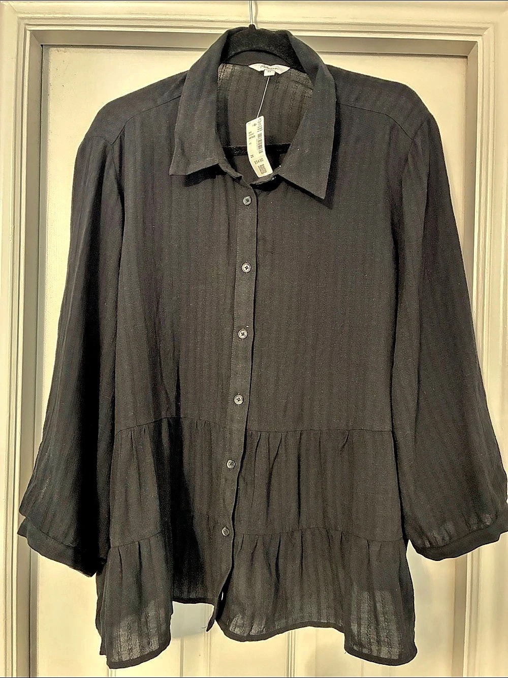 Reitmans Black Striped Tiered Blouse Size 2X NWT